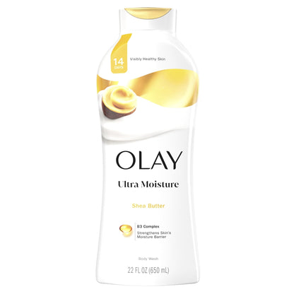 Olay Body Wash for Women, Ultra Moisture, 24hr Moisturizing, Hydrating & Refreshing, B3 Vitamin Complex, Free of Parabens & Phthalates, For All Skin Types, Shea Butter Scent, 22 fl oz - Maple Wellness Supplements