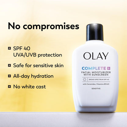 Olay Complete+ Face Moisturizer with Sunscreen SPF 40, For Sensitive Skin, Broad Spectrum Sun Protection, Fragrence-Free - Maple Wellness Supplements