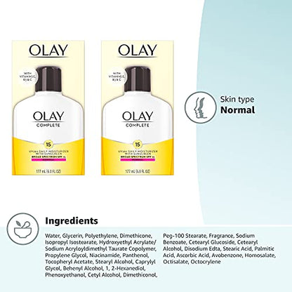 Olay Face Moisturizer, Complete with Sunscreen SPF 15, Daily Facial Lotion for Normal Skin, Lightweight Hydrating Broad Spectrum Sun Protection - Maple Wellness Supplements
