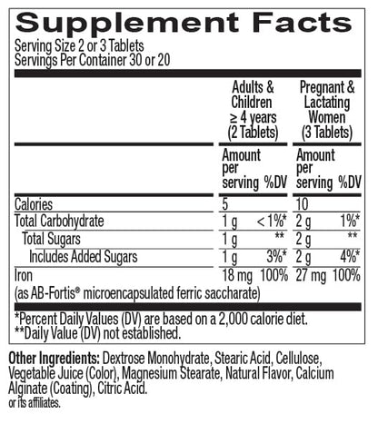 OLLY Delightful Iron Chewable Tablet, Iron Supplement from AB Fortis, Fruit Punch Flavored, 30 or 20 Day Supply - 60 Count - Maple Wellness Supplements