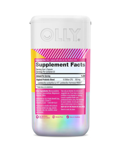 OLLY Happy Hoo-Ha Capsules, Probiotic for Women, Vaginal Health and pH Balance, 10 Billion CFU, Gluten Free - 25 Count - Maple Wellness Supplements
