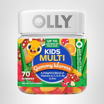 OLLY Kids Multivitamin Gummy Worms, Overall Health and Immune Support, Vitamins and Minerals A, C, D, E, Bs and Zinc, Chewable Supplement - Maple Wellness Supplements