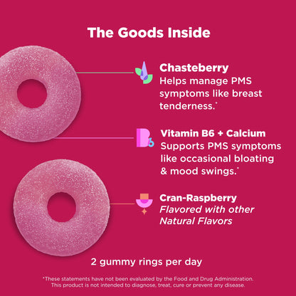 OLLY Period Hero Gummies, PMS Support Supplement,* Chasteberry, Vitamin B6, Calcium, Cran-Raspberry Flavor, 30 Day Supply - 60 Count - Maple Wellness Supplements