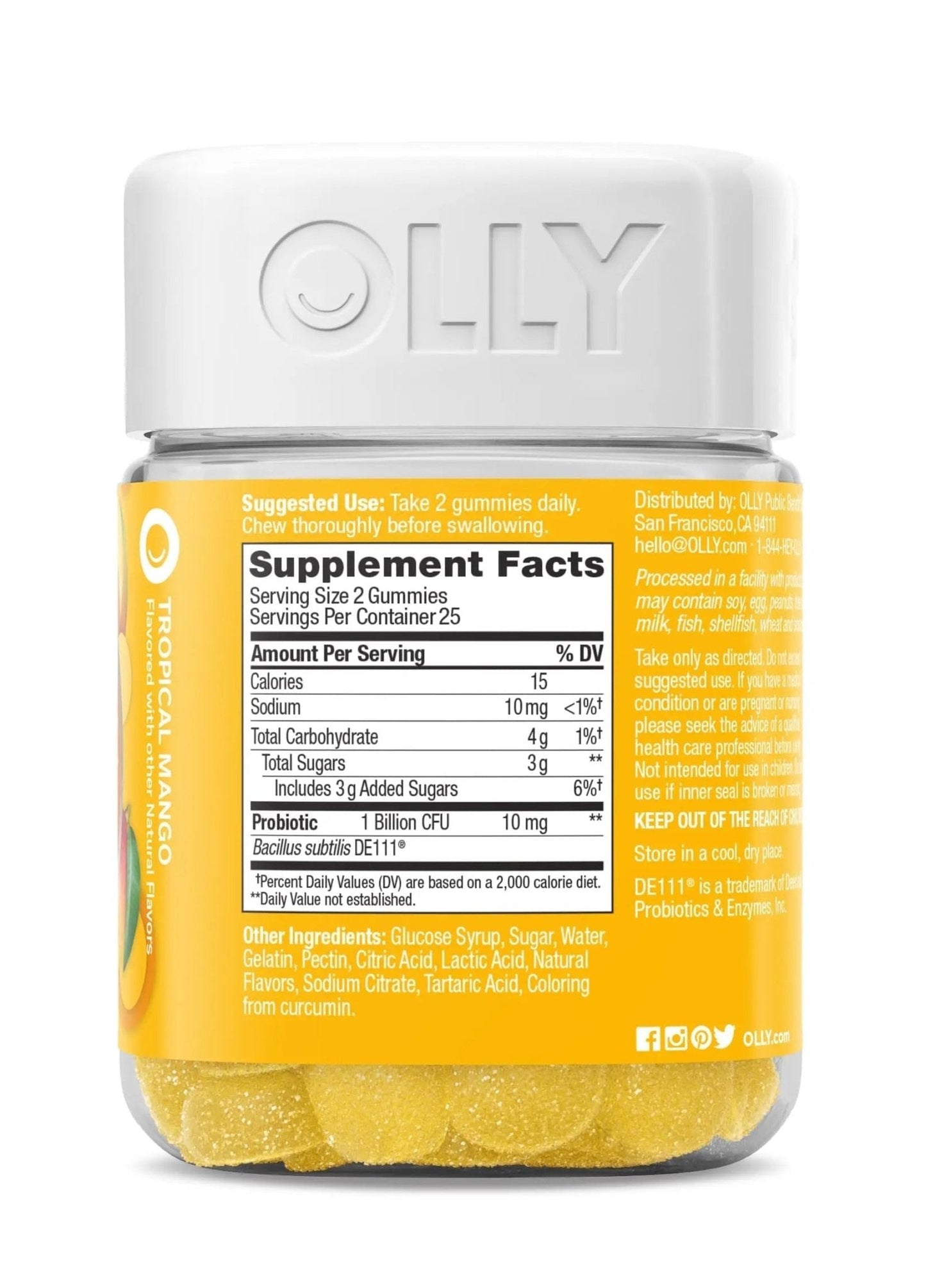 OLLY Probiotic Gummy, Immune and Digestive Support, 1 Billion CFUs, Chewable Probiotic Supplement, Mango, 25 Day Supply - 50 Count - Maple Wellness Supplements