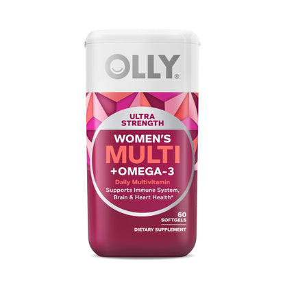 OLLY Ultra Strength Women's Multi Softgels, Overall Health and Immune Support, Omega-3s, Iron, Vitamins A, D, C, E, B12, Daily Multivitamin, 30 Day Supply - 60 Count - Maple Wellness Supplements