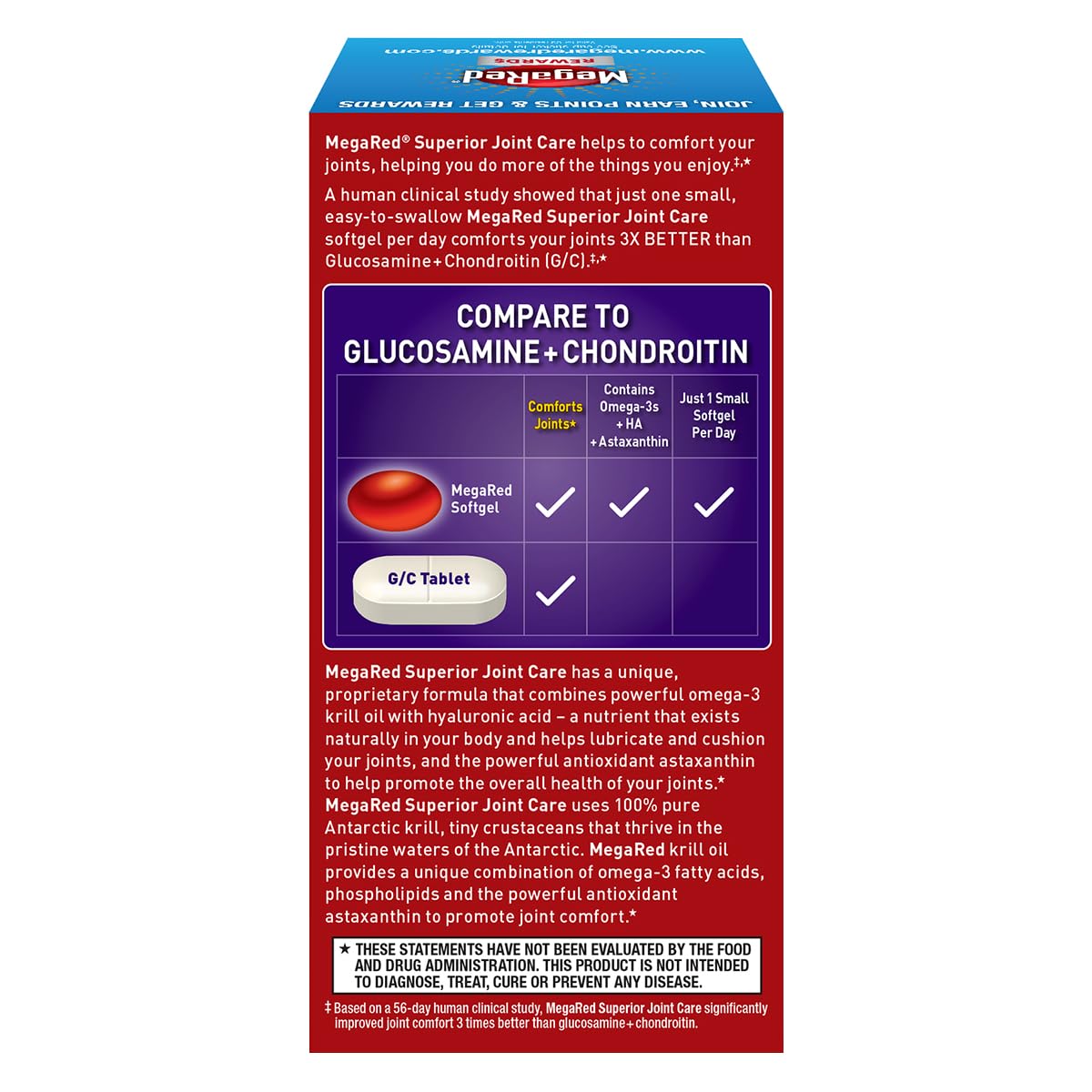 Omega-3 Krill Oil and Joint Supplement - Megared Joint Care 60 softgels - EPA/DHA fatty acids, Antioxidants, Hyaluronic acid, No fishy burp aftertaste as with Fish Oil - Maple Wellness Supplements