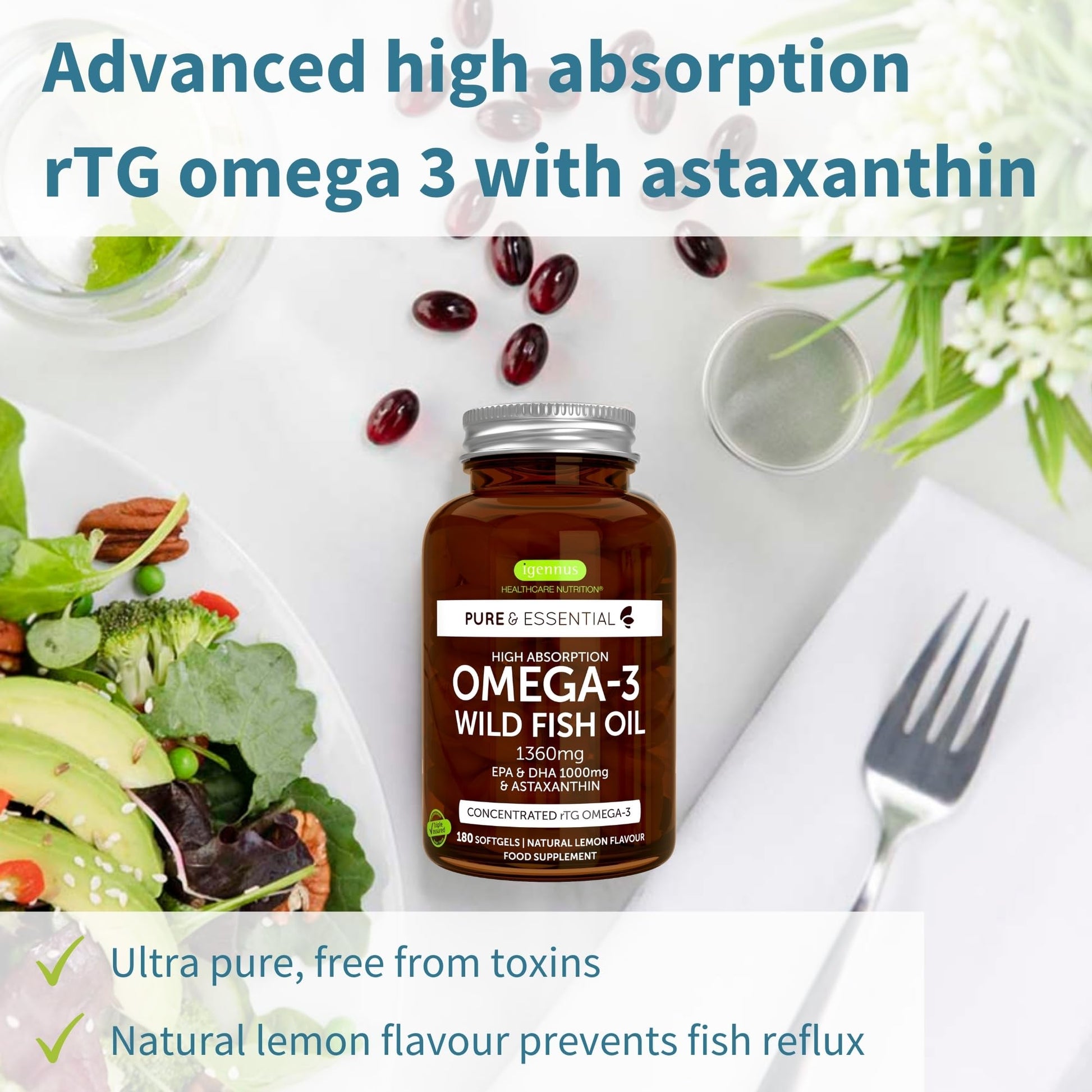 Omega-3 Wild Fish Oil & Astaxanthin, The Most Advanced High Absorption rTG Omega-3 - Maple Wellness Supplements