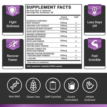 OMISSANDI-WELLNESS Resilient - Natural Immune System Support - Dr. Ian Stern Formulated - to boost your defenses - W/Organic Mushroom Blend, Echinacea, Astragalus & More - Vegan - Made in USA- 60 Caps - Maple Wellness Supplements