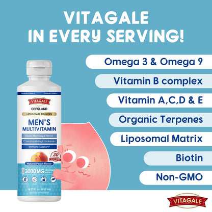 oppuland - Men's Multivitamin - Liquid Supplement - Liposomal Delivery - Daily Multi Vitamin with Biotin B Complex Omega-3 - Hair & Nail Support Vitamin - Maple Wellness Supplements