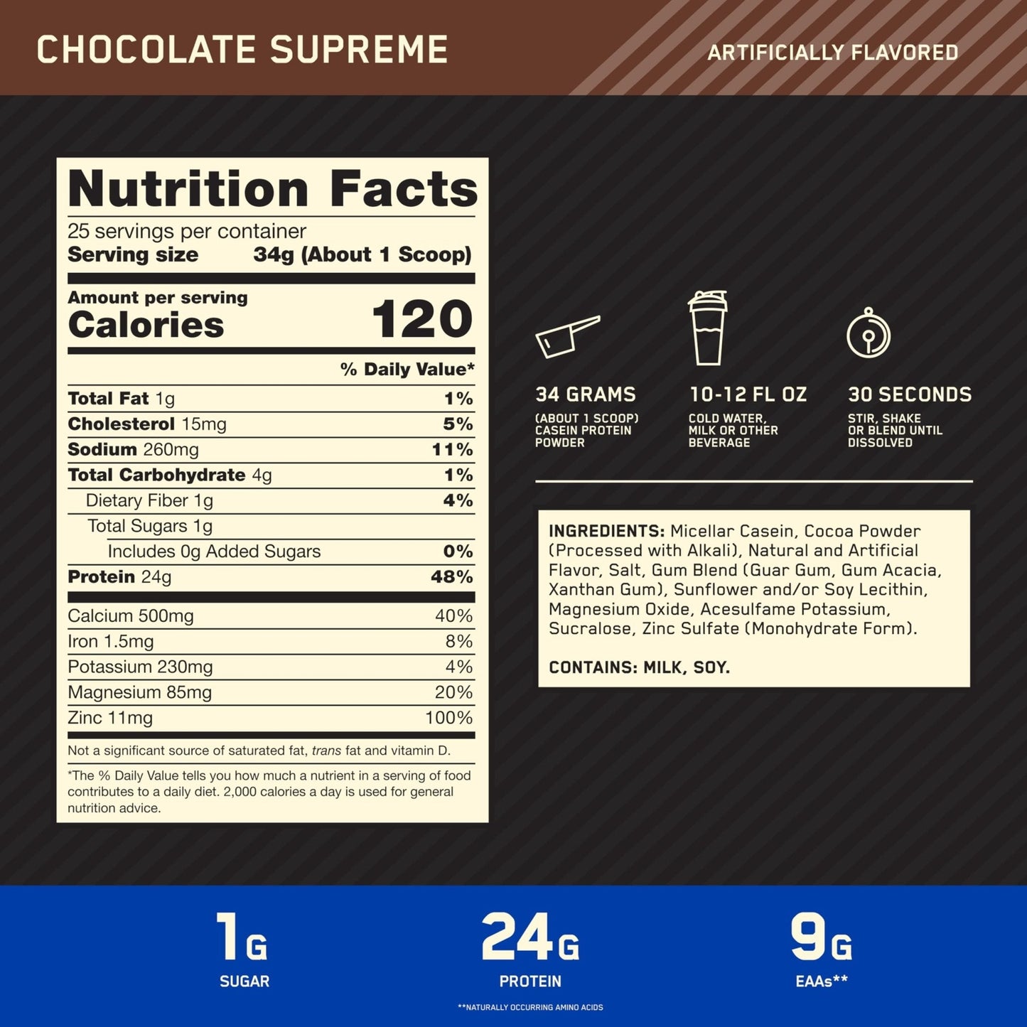 Optimum Nutrition Gold Standard 100% Micellar Casein Protein Powder, Slow Digesting, Helps Keep You Full, Overnight Muscle Recovery, Chocolate Supreme, 2 Pound (Packaging May Vary) - Maple Wellness Supplements