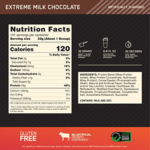 Optimum Nutrition Gold Standard 100% Whey Protein Powder, Extreme Milk Chocolate - Maple Wellness Supplements