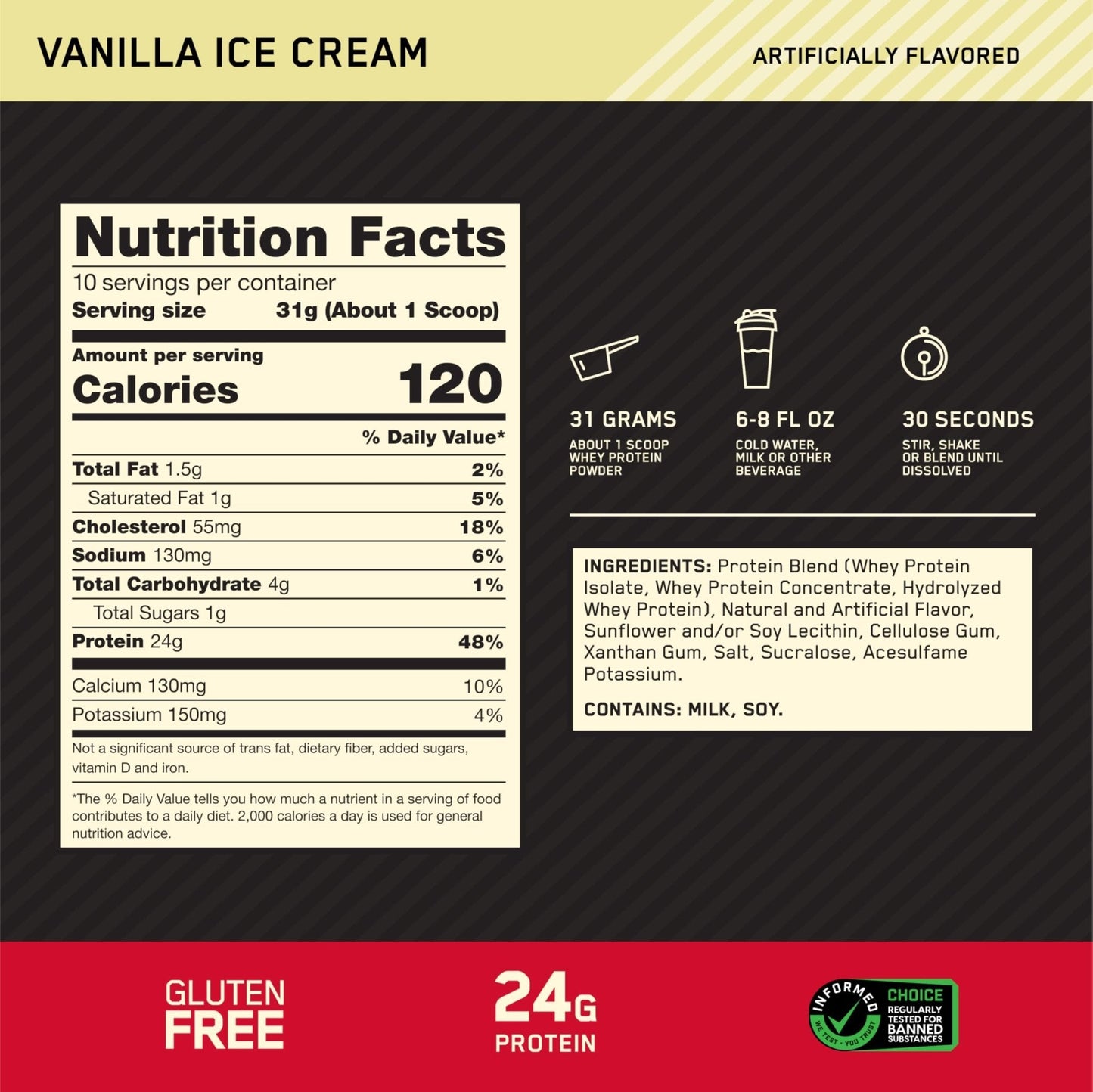 Optimum Nutrition Gold Standard 100% Whey Protein Powder, Vanilla Ice Cream, 0.68 Pound (Pack of 1) - Maple Wellness Supplements
