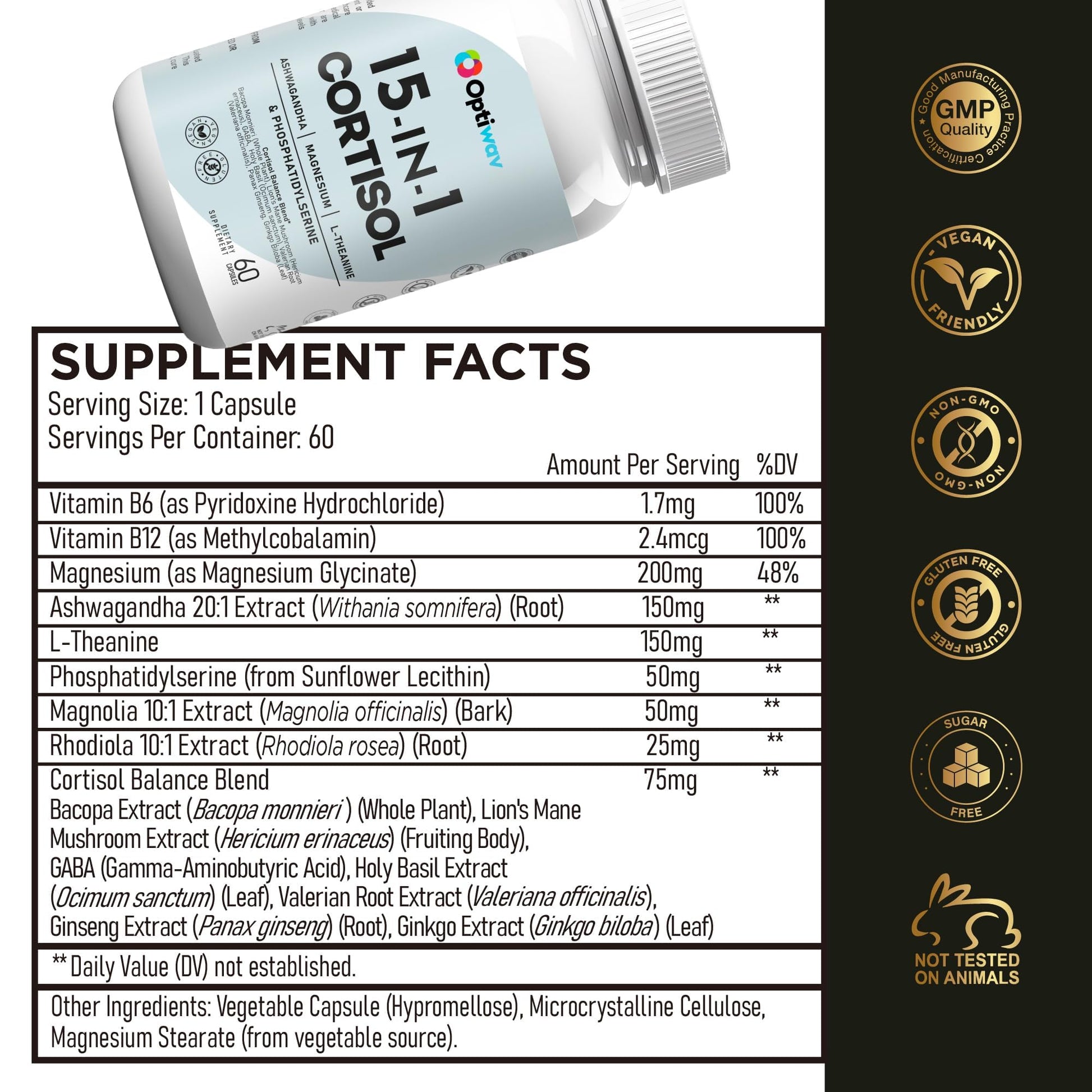 Optiwav Cortisol Detox Supplement for Women Men - Control & Lowering High Cortisol Level - Balance Calm Stress Relief Cleanse Adrenal Health Support - Magnesium Ashwagandha Cortisol Blocker Reducer - Maple Wellness Supplements