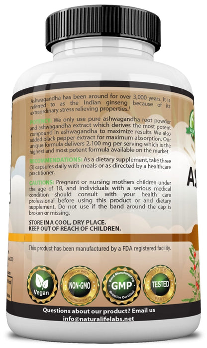 Organic Ashwagandha 2,100 mg - 100 Vegan Capsules Pure Organic Ashwagandha Powder - Maple Wellness Supplements
