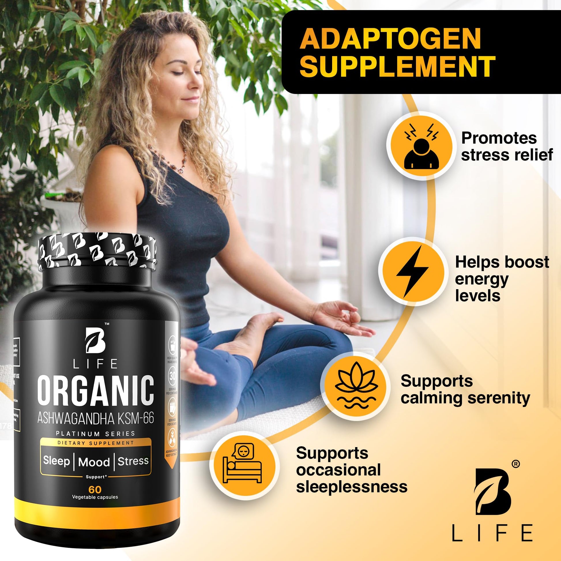 Organic Ashwagandha KSM-66 1000 mg Supplement | Adaptogen for Cortisol Support & Stress Relief | Mood, Calm & Sleep Aid for Men & Women | Ashwagandha ritual vitamins for women | 60 Vegan Caps - Maple Wellness Supplements
