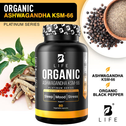 Organic Ashwagandha KSM-66 1000 mg Supplement | Adaptogen for Cortisol Support & Stress Relief | Mood, Calm & Sleep Aid for Men & Women | Ashwagandha ritual vitamins for women | 60 Vegan Caps - Maple Wellness Supplements