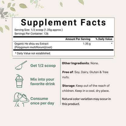 Organic He Shou Wu, Pure Fo Ti Extract Powder, 6 Ounce, Prepared Foti Steaming - Maple Wellness Supplements