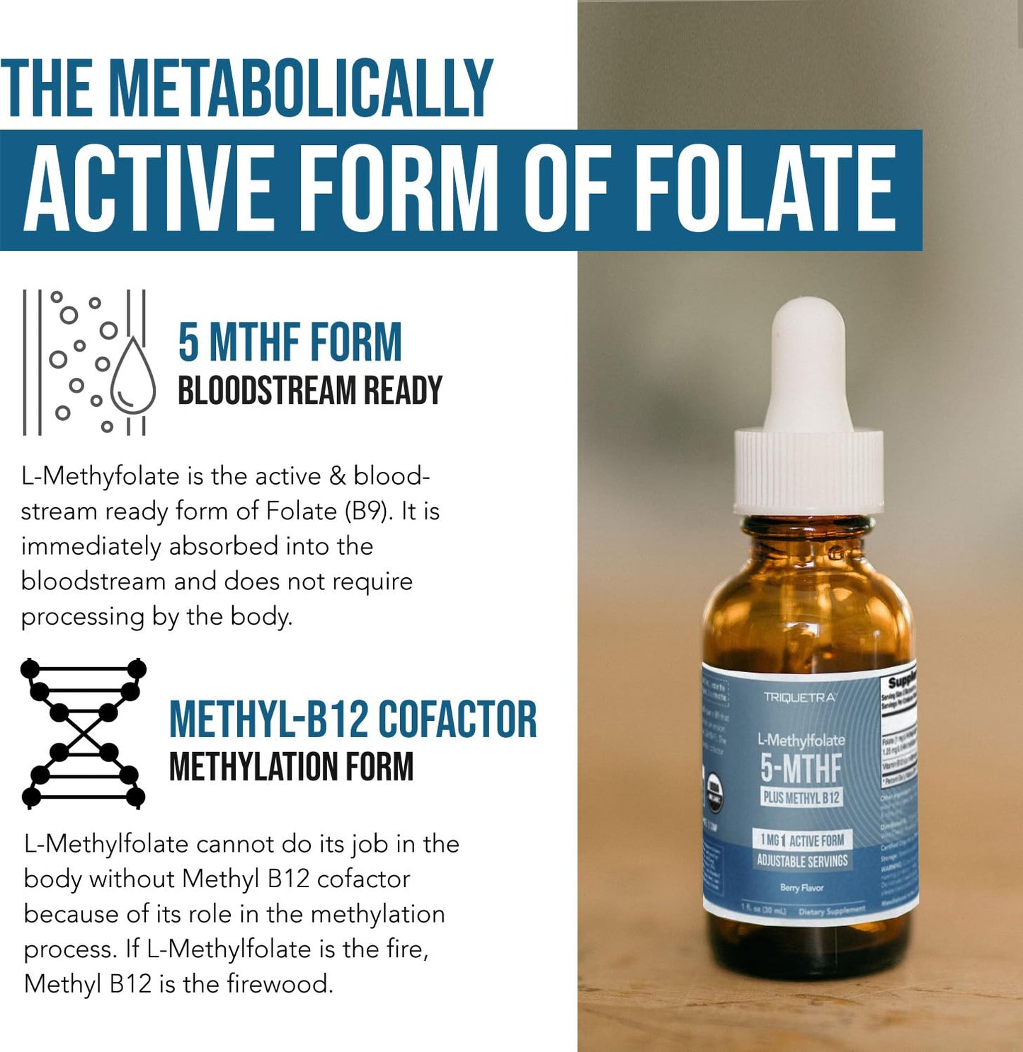 Organic Methyl Folate 1000 mcg + Methyl B12 Cofactor (300 Servings) – Metabolically Active 5-MTHF Form, Organic Berry Flavor - Maple Wellness Supplements