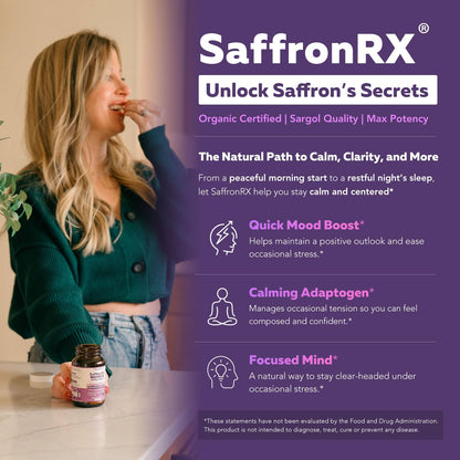 Organic Saffron Extract: Optimized Extract with Safromotivines, Safranal, and Crocins – Clinically Studied | Premium Persian Sargol Quality | Supports Mood, - Maple Wellness Supplements