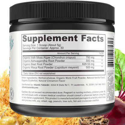 Organic Sea Moss Superfood Powder with Ashwagandha, Beet Root, and Maca - Maple Wellness Supplements