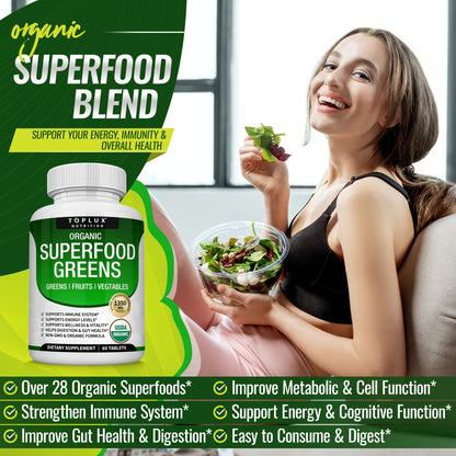 Organic Super Greens Capsules Superfood Fruit Veggie Supplement - 28 Powerful Natural - Maple Wellness Supplements