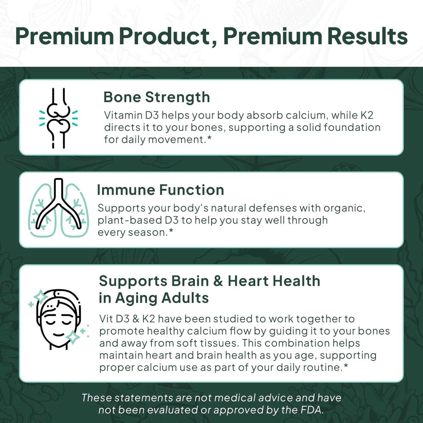 Organics Ocean Better D3 + K2-100% Organic VIT D3 and K2 Supplements with Maximum Bioavailability - Supports Bone Density, Calcium Balance, Immunity & Mood - 1-Pack, 30-Day Supply - Maple Wellness Supplements