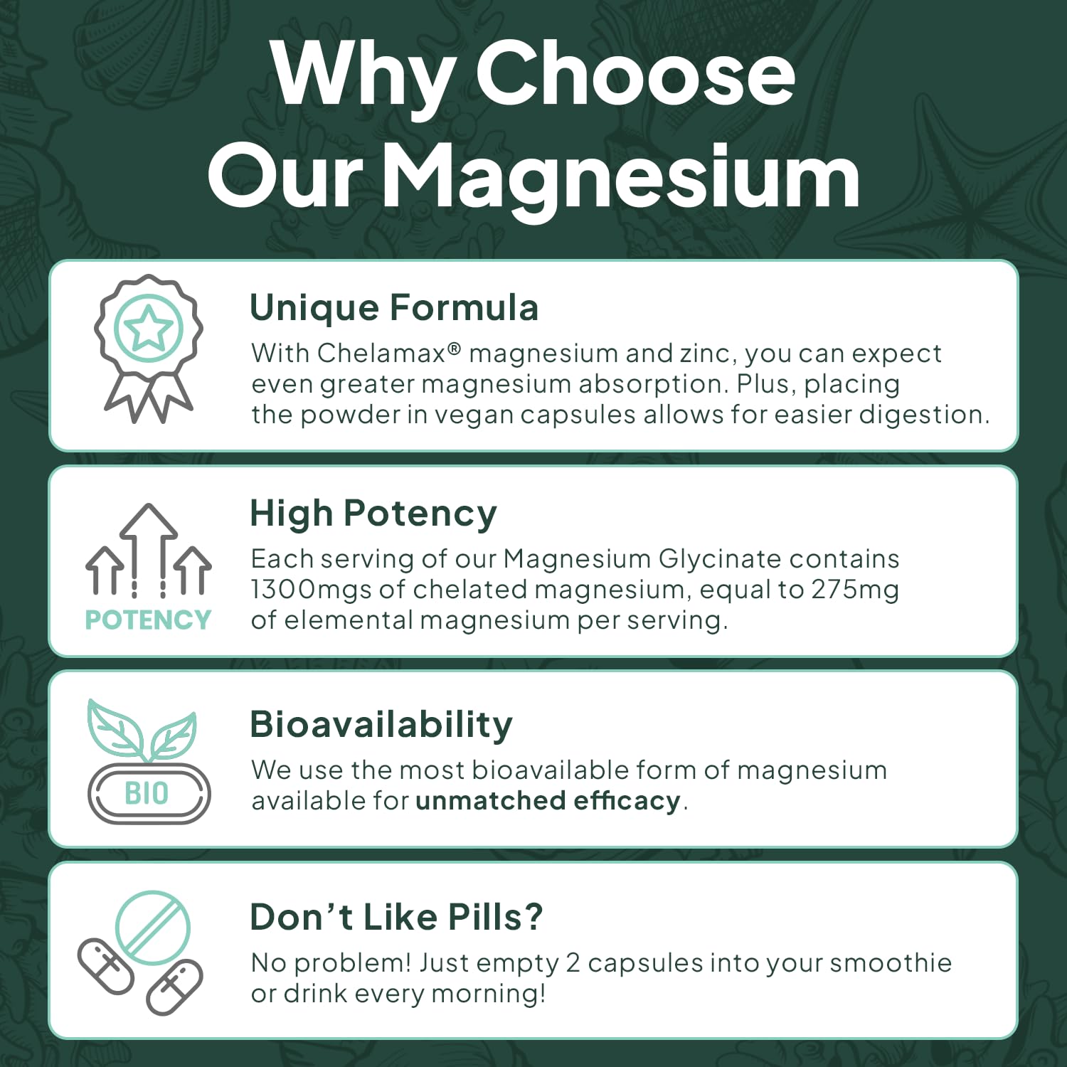 Organics Ocean Pure Magnesium Glycinate with Zinc - Maximum Strength Chelated Magnesium Supplement for Women and Men for Muscle Cramps and Sleep Support - 90 Capsule - Maple Wellness Supplements