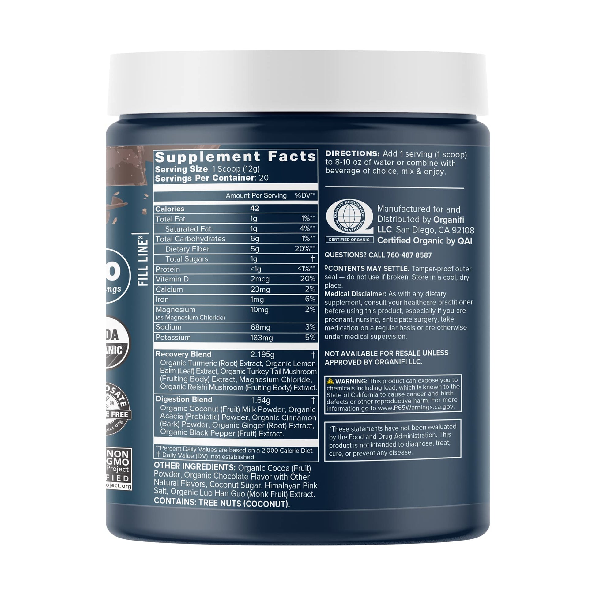 Organifi - Gold Chocolate - Superfood Supplement Powder - 20 Day Supply - Supports Rest - Maple Wellness Supplements