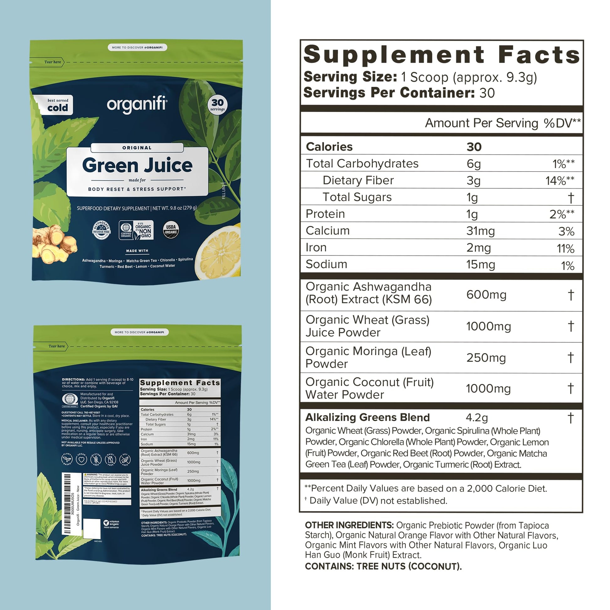 Organifi Green Juice - Powder Supplement with Organic Spirulina, Ashwagandha - Maple Wellness Supplements