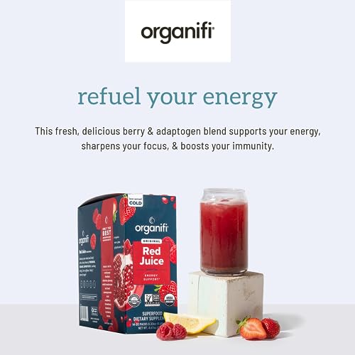 Organifi Red Juice - Vegan Energy Powder - Berry-Flavored Adaptogen Drink - Caffeine - Maple Wellness Supplements