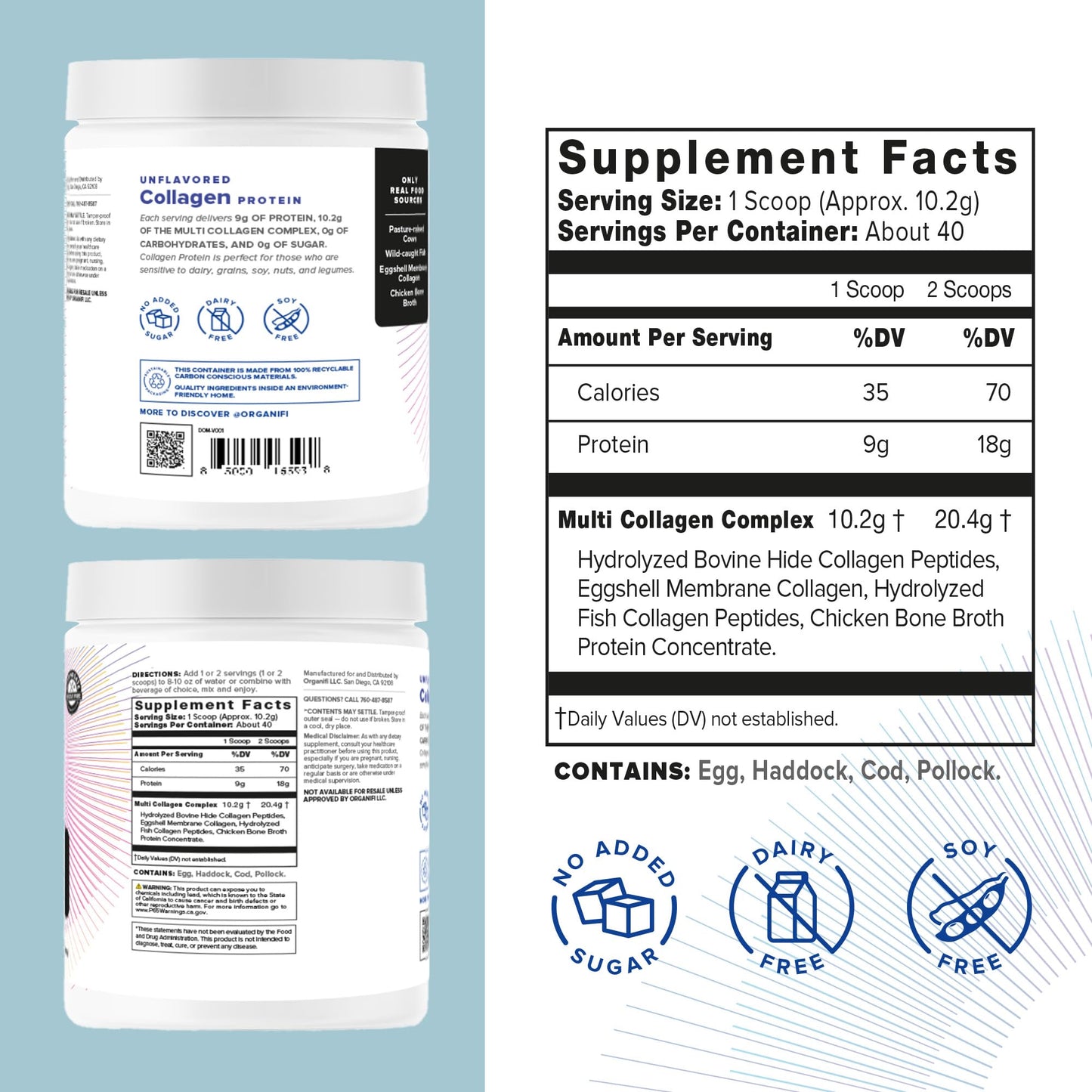 Organifi Unflavored Collagen Powder - Supports Stronger Skin, Nail, and Hair, 40 Servings - Maple Wellness Supplements