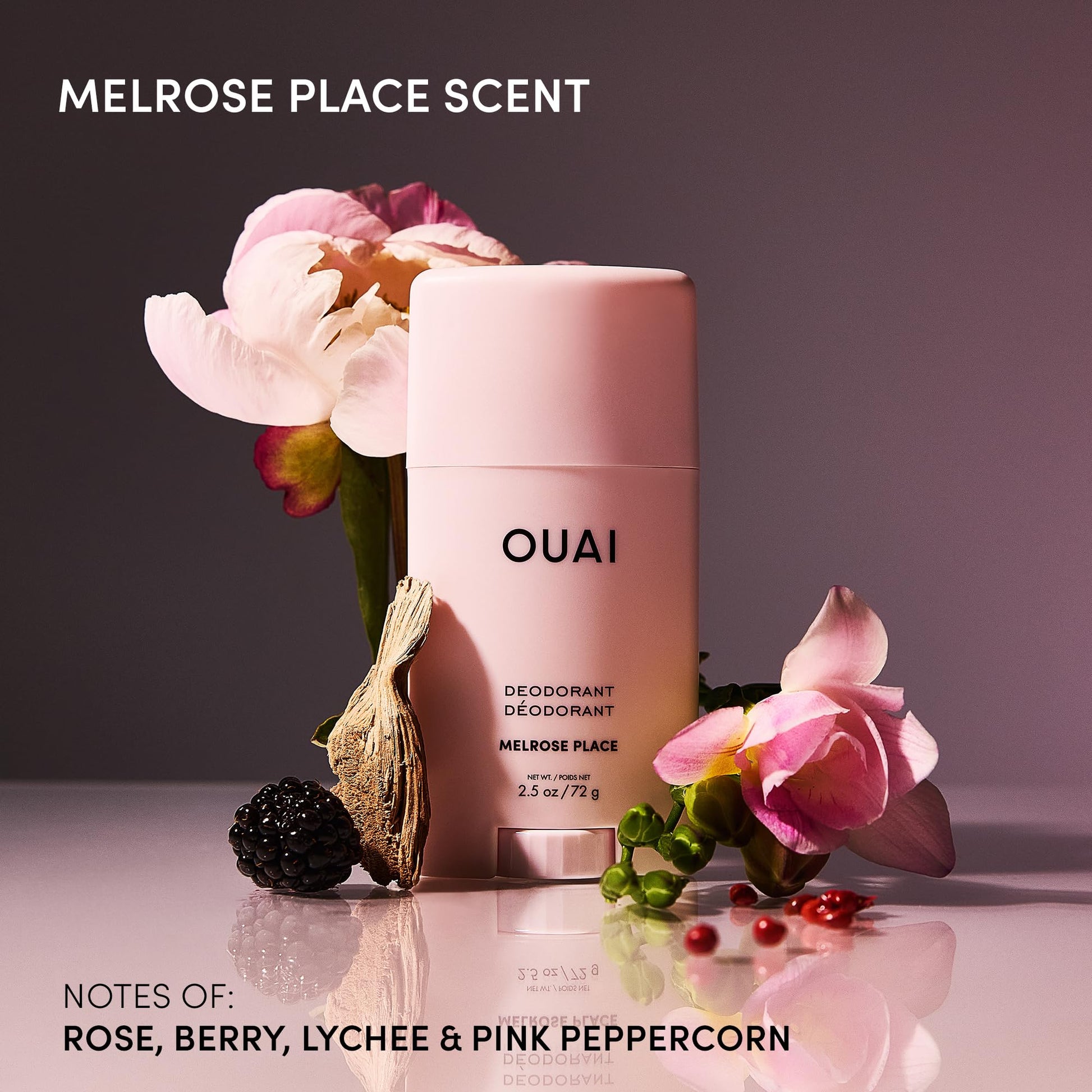 OUAI Aluminum Free Deodorant - Women's Deodorant with 24-Hour Odor Control & Invisible Application - Enriched with Notes of Rose, Berry, Lychee & Pink Peppercorn - Melrose Place (2.5 oz) - Maple Wellness Supplements