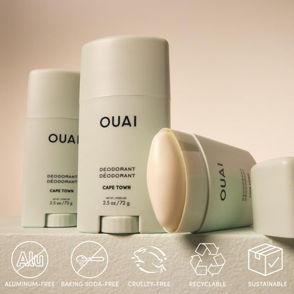 OUAI Aluminum Free Deodorant - Women's Deodorant with 24-Hour Odor Control & Invisible Application - Enriched with Notes of Wet Grass, Ginger, Basil & Green Fig - Cape Town (2.5 oz) - Maple Wellness Supplements
