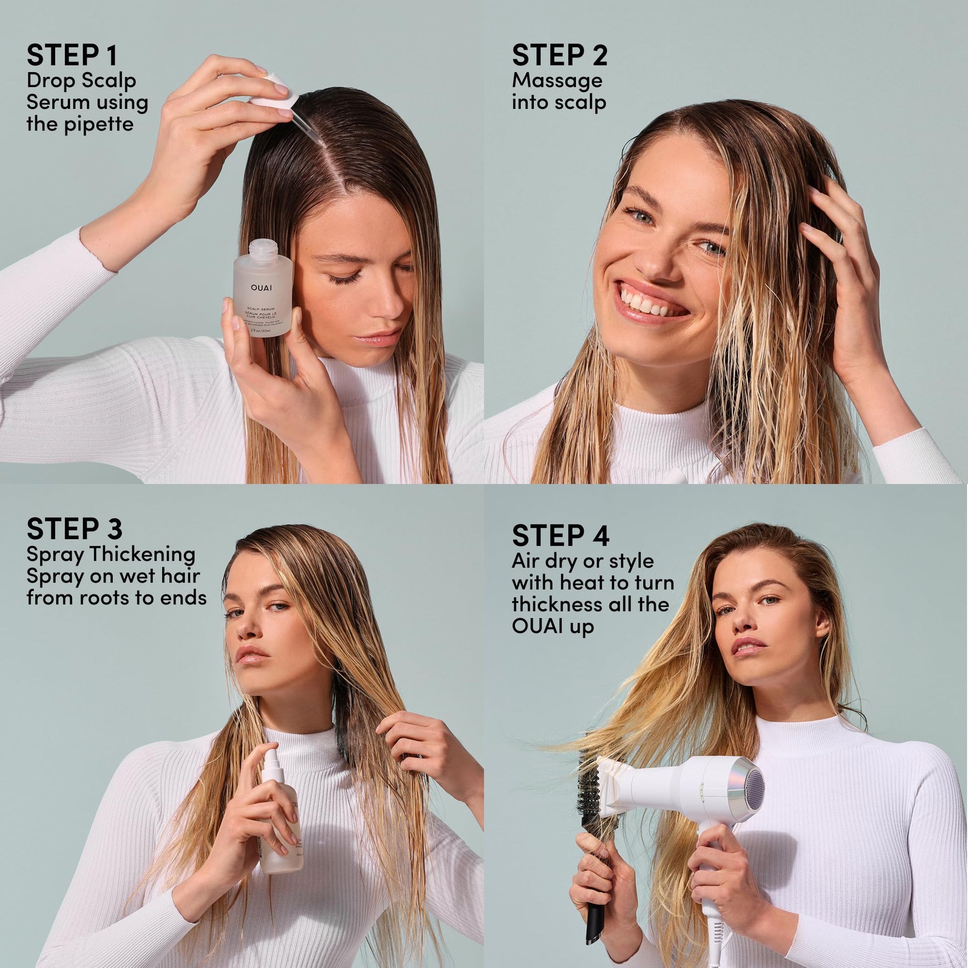 OUAI Hair Thickening Spray - Thickening & Volumizing Spray for Instantly Thicker, Fuller-Looking Hair - Protects, Strengthens & Repairs with Amaranth Peptide & Amino Acids (6 Fl Oz) - Maple Wellness Supplements