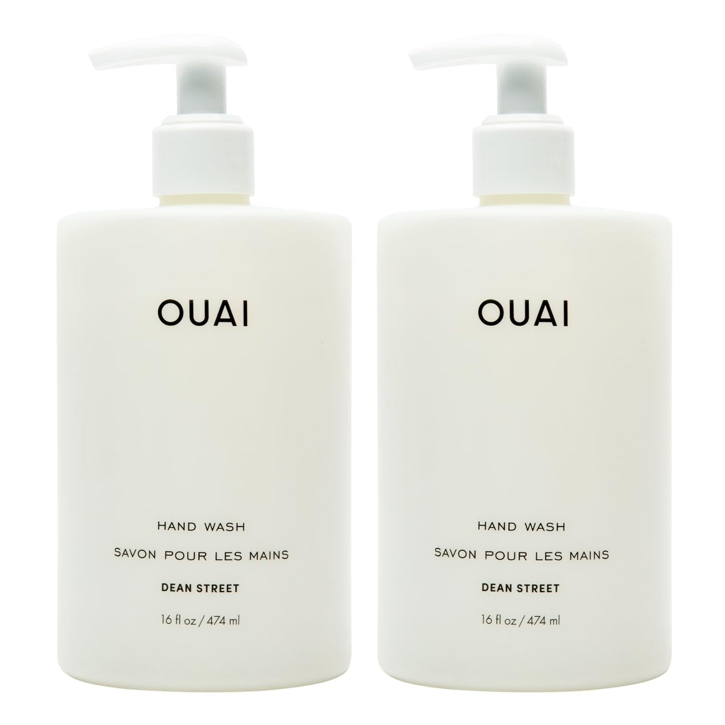 OUAI Hand Wash Full Size, Dean Street - Liquid Hand Soap with Jojoba, Avocado, & Rose Hip Oil for Replenished Skin - Gentle Exfoliating Kitchen & Bathroom Soap - (2 Pack, 16 Fl Oz Each) - Maple Wellness Supplements