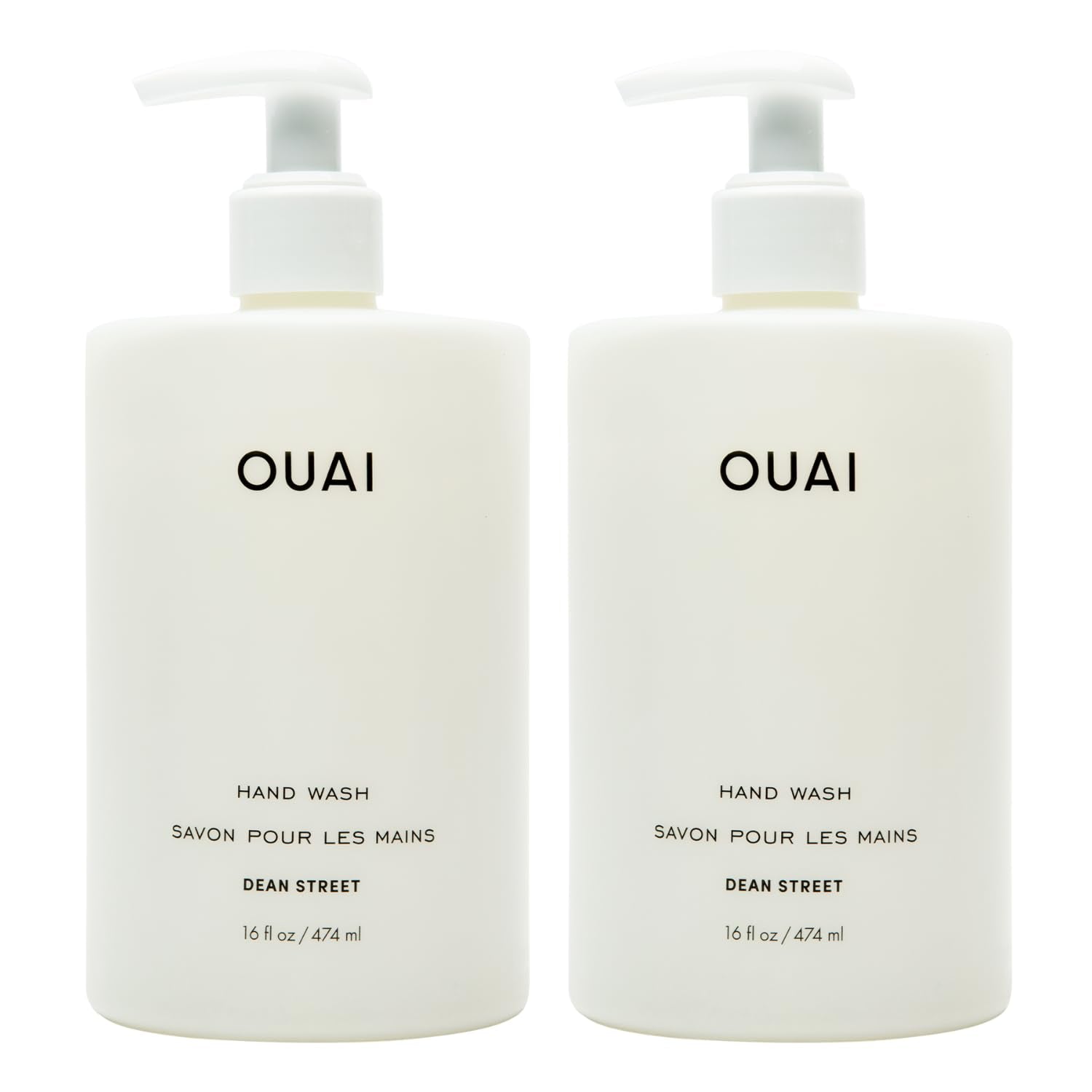 OUAI Hand Wash Full Size, Dean Street - Liquid Hand Soap with Jojoba, Avocado, & Rose Hip Oil for Replenished Skin - Gentle Exfoliating Kitchen & Bathroom Soap - (2 Pack, 16 Fl Oz Each) - Maple Wellness Supplements
