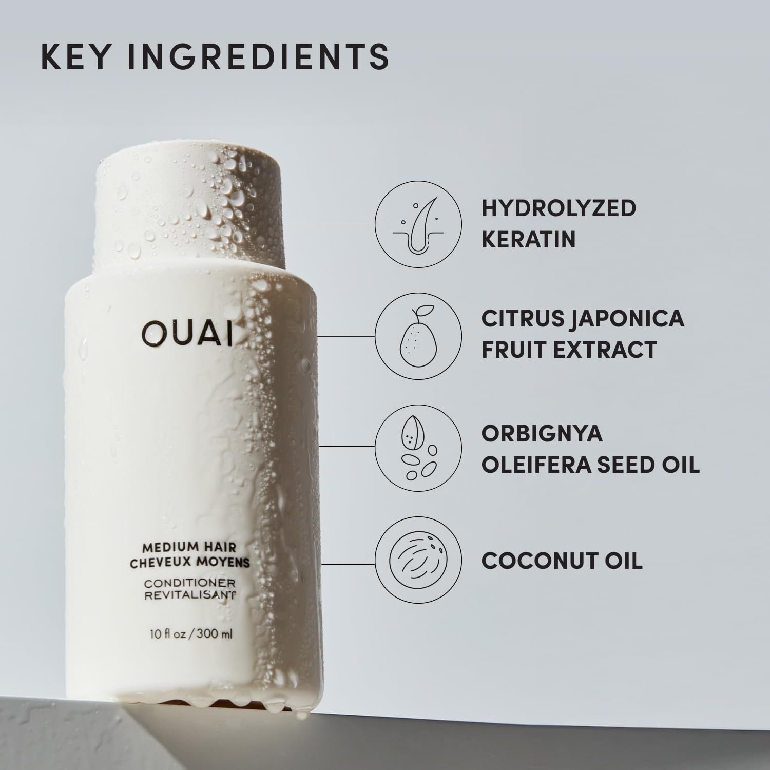 OUAI Medium Conditioner Refill - Hydrating Hair Conditioner with Coconut Oil, Babassu Oil, and Keratin - Strengthens, Repairs and Adds Shine - Paraben and Phthalate Free Hair Care Products (32 Oz) - Maple Wellness Supplements