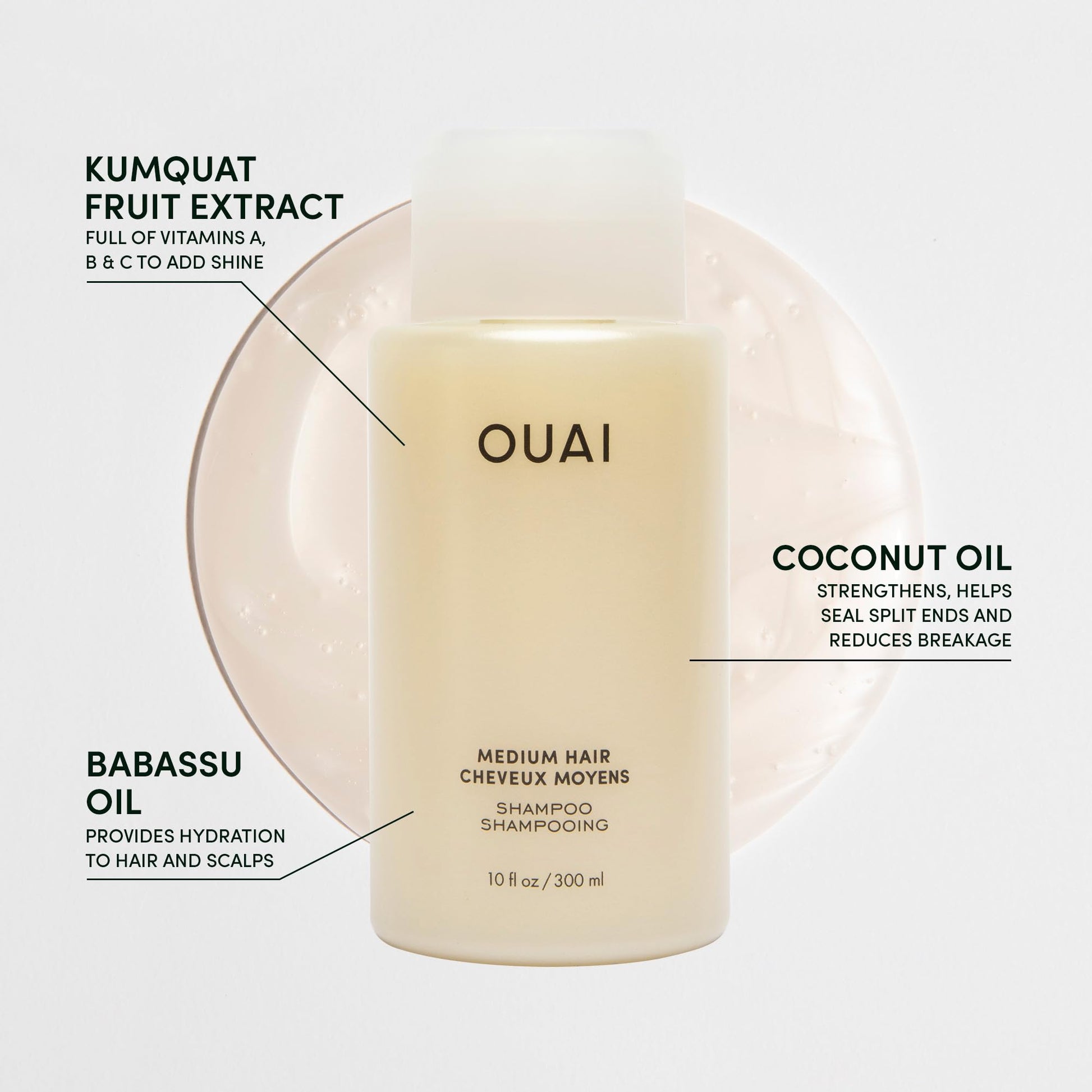 OUAI Medium Shampoo Travel Size - Hydrating Shampoo with Coconut Oil, Babassu, Kumquat Extract & Keratin - Strengthens, Nourishes & Adds Shine - Paraben & Sulfate Free Hair Care Products (3 Oz) - Maple Wellness Supplements