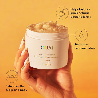 OUAI Scalp & Body Scrub, St. Barts - Exfoliating Body Scrub with Sugar & Coconut Oil Blend for Smooth, Moisturized Skin - Gentle Scalp Exfoliator for Removing Product Build Up (8.8 Oz) - Maple Wellness Supplements