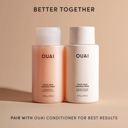 OUAI Thick Shampoo - Moisturizing Shampoo with Keratin, Marshmallow Root, Shea Butter, Avocado Oil for Thick Hair - Strengthens & Hydrates Strands - Paraben, Phthalate & Sulfate Free (10 Fl Oz) - Maple Wellness Supplements