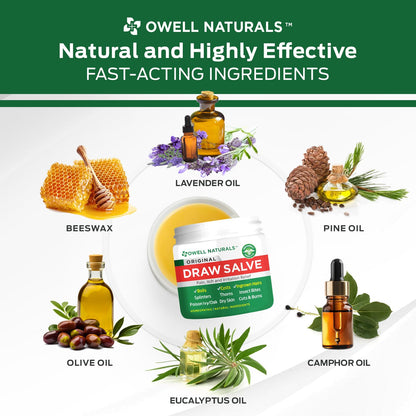 OWELL Naturals Drawing Salve Ointment for Boil & Cyst Removal, Deep Ingrown Hair, Splinter Remover, Bug Spider Bites, Bee Sting, Mosquito Itching, Poison Ivy - Maple Wellness Supplements