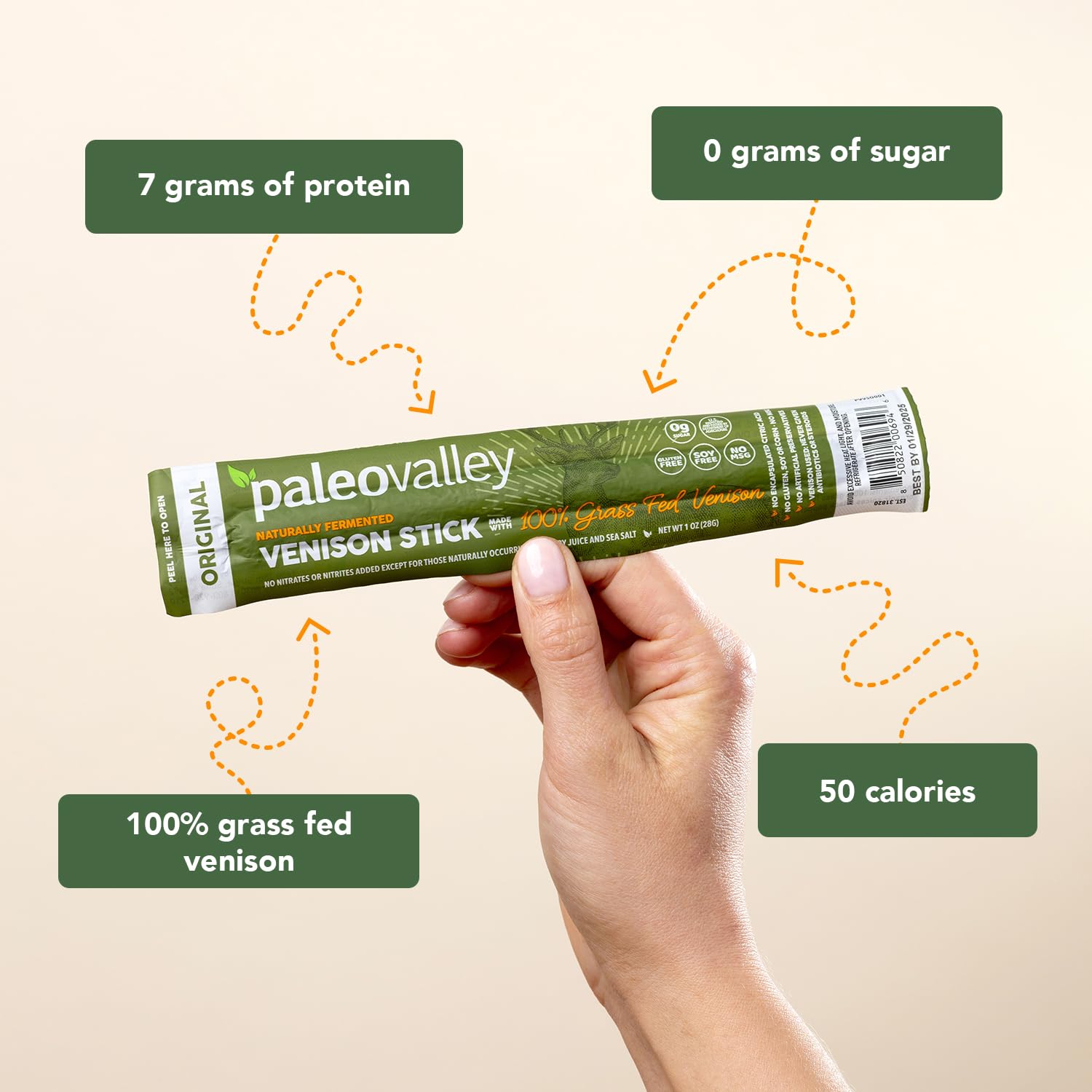 Paleovalley 100% Grass Fed Venison Sticks – 10 Pack – Keto-Friendly, High Protein, Low-Calorie Snack – Omega-3 Rich, Gluten-Free, Nitrate-Free, Naturally Flavored – Healthy On-the-Go Meat Snack - Maple Wellness Supplements