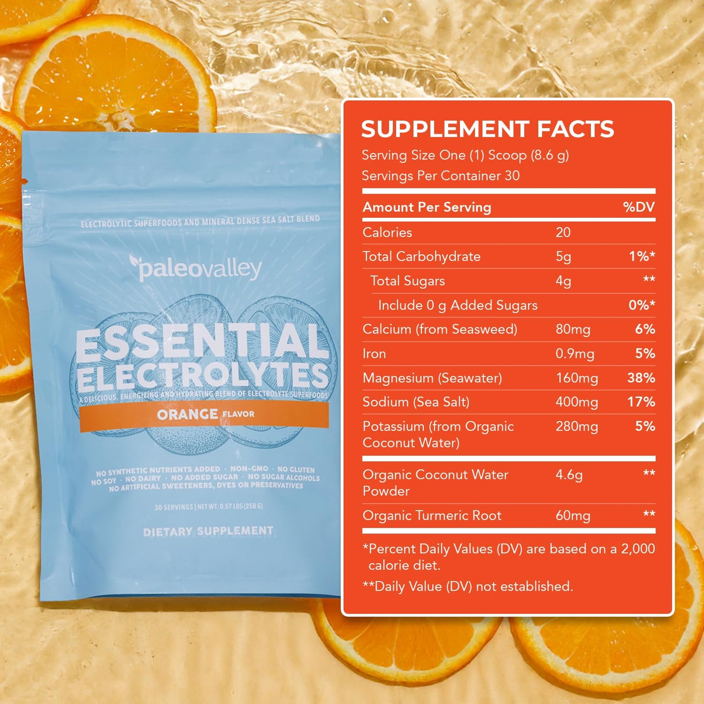 Paleovalley Essential Electrolytes Powder - Full Spectrum Orange Electrolyte Powder for Hydration, Energy and Muscle Recovery - No Sugar Added - 30 Servings - Maple Wellness Supplements