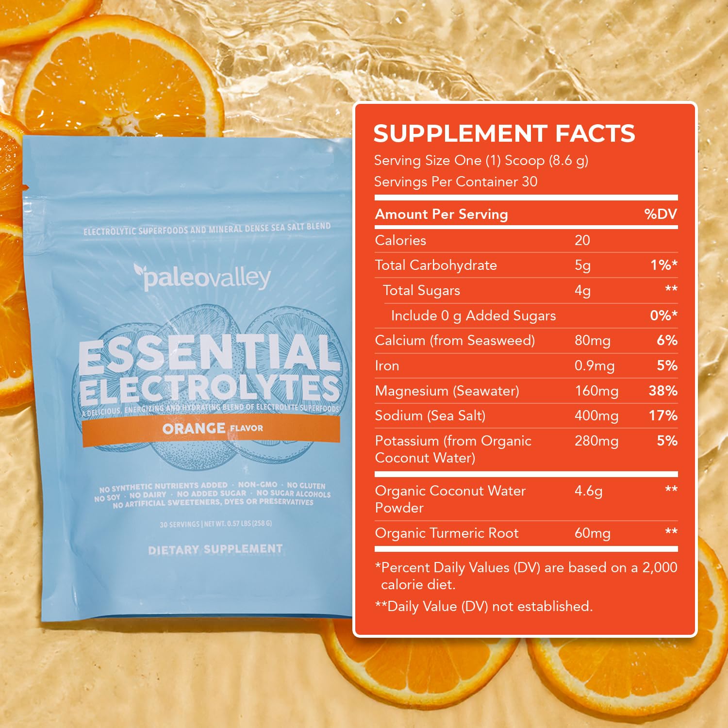 Paleovalley Essential Electrolytes Powder - Full Spectrum Orange Electrolyte Powder for Hydration, Energy and Muscle Recovery - No Sugar Added - 30 Servings - Maple Wellness Supplements