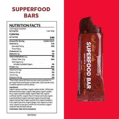 Paleovalley Superfood Bars – Red Velvet– 10 Pack – 9g Protein per Bar – Gluten-Free, Grain-Free, Paleo, Non-GMO – On-the-Go Snack - Maple Wellness Supplements