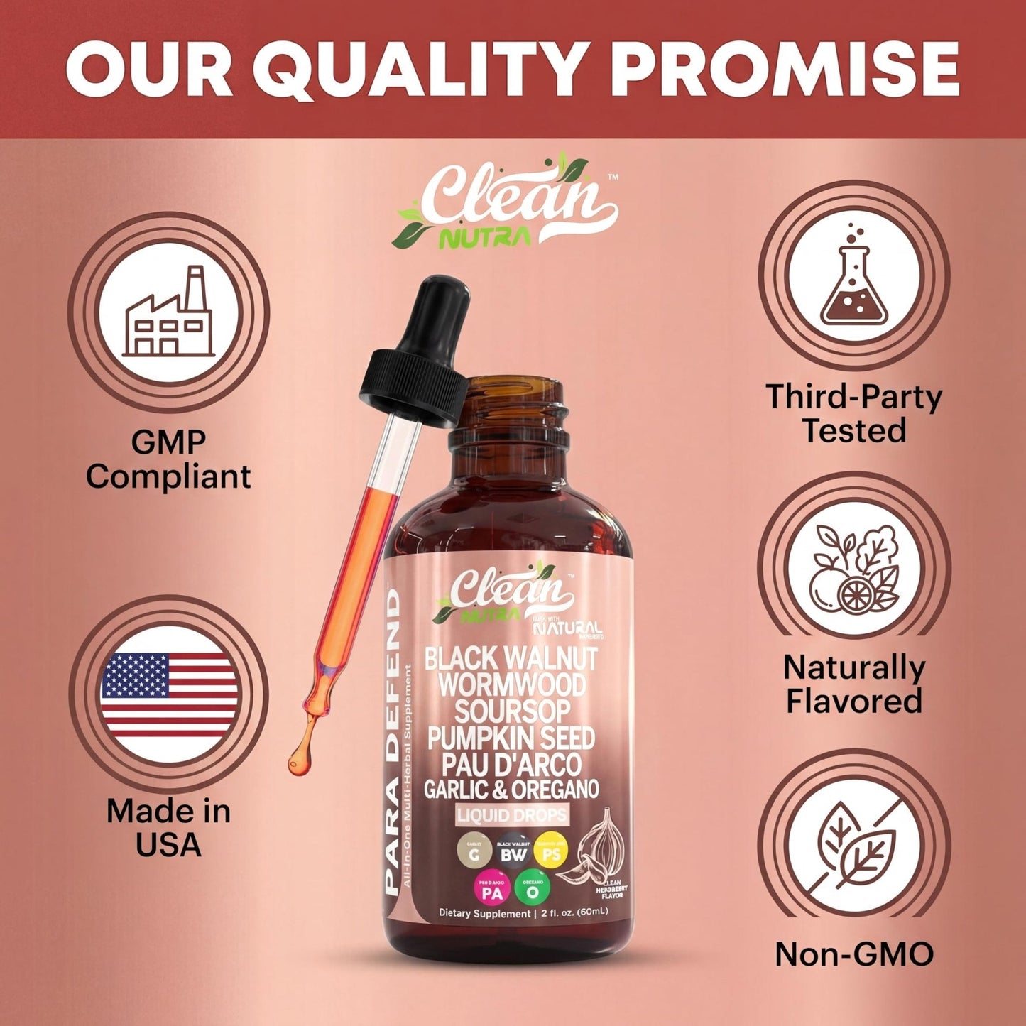 para Defend Wormwood Black Walnut Cleanse for Humans Drops Liquid Soursop Garlic Pumpkin Seed PAU D'Arco Oil of Oregano Turmeric - Maple Wellness Supplements