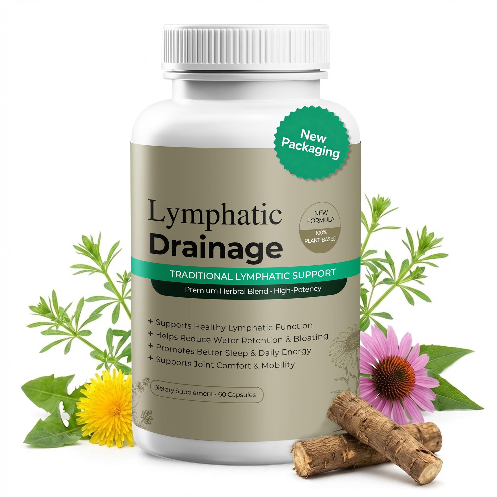 Paradise Emerald Lymphatic Drainage Supplements: Natural Herbal Complex Echinacea Burdock Root Dandelion Cleavers - Lymph System Support for Bloating Immune Health Fluid Balance 60 Capsules - Maple Wellness Supplements