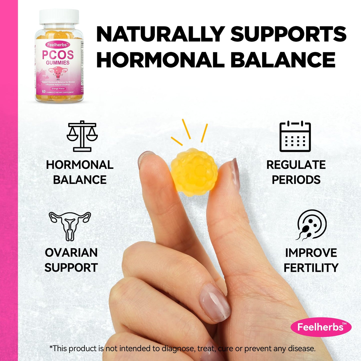 PCOS Gummies for Women Menstrual Cycle & Hormonal Balance, 60 Count Ovarian Support Gummies with Myo-Inositol, Folate and Vitamins, Orange Flavor PCOS Vitamins Gummies Helps Fertility and Ovulation - Maple Wellness Supplements
