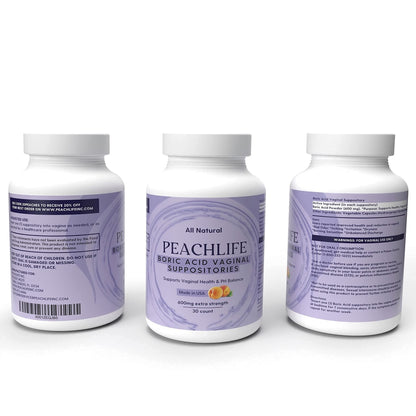 Peachlife Boric Acid Suppositories and Small Soft Menstrual Cup with Ring Pull - Maple Wellness Supplements