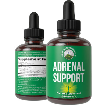 Peak Performance Adrenal Support Supplements to Restore Energy from Adrenal Fatigue. Liquid Drops Complex for Women and Men. Supports Healthy Cortisol Management. Supplement with Adaptogens - Maple Wellness Supplements